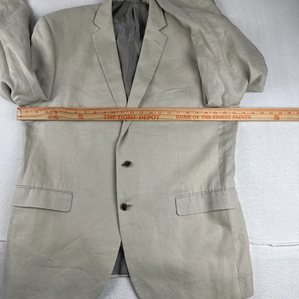 Calvin Klein Mens 100% Linen Beige Blazer 46R Comfort breathable wedding preppy